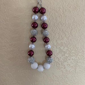 Maroon, white, and Sliver Necklace